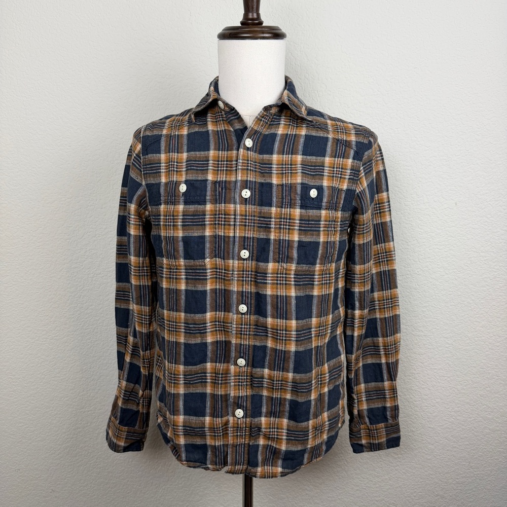 Flint and Tinder Men’s Crossback Linen Workshirt / Navy Alpine Plaid / XS